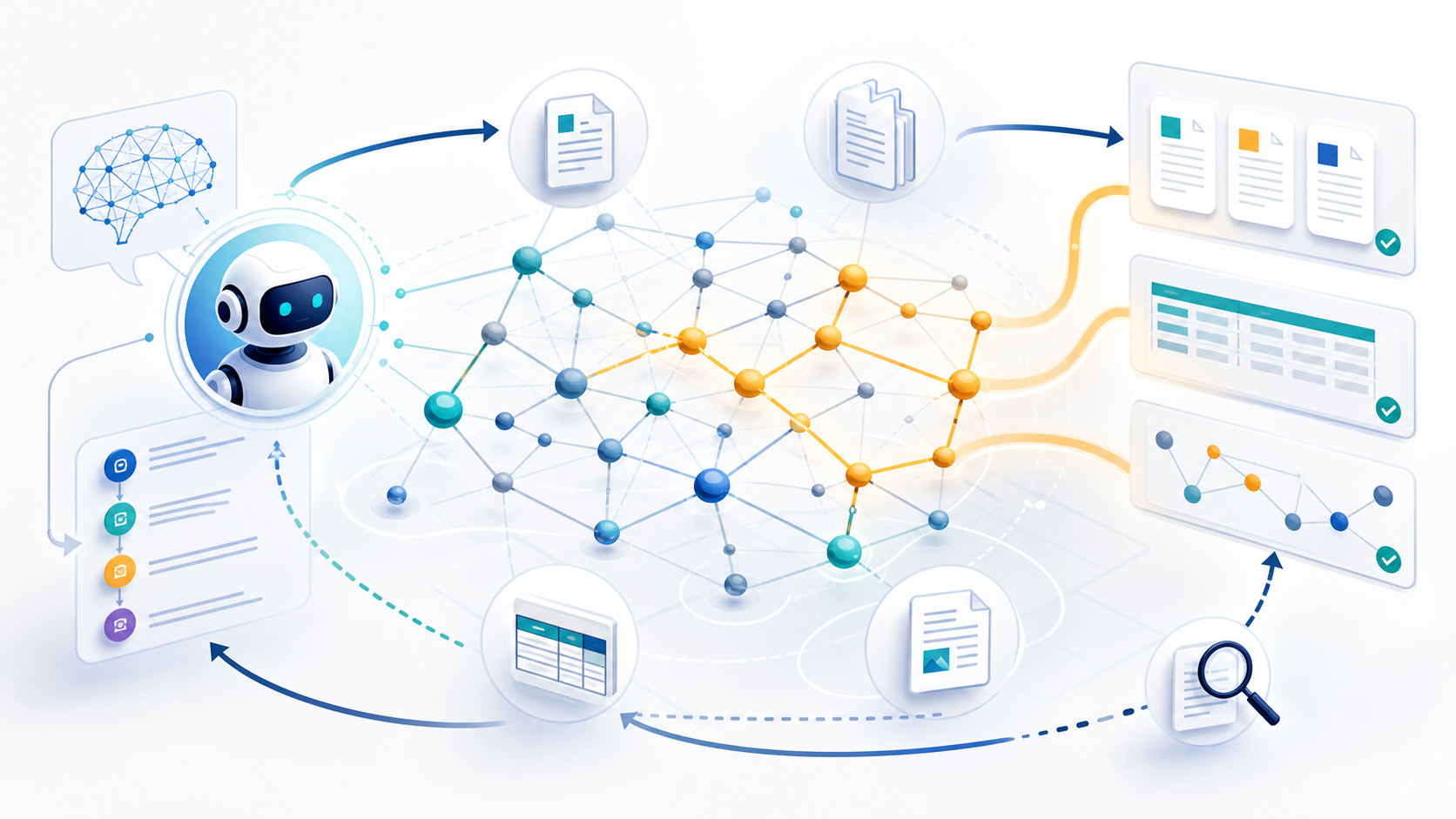 Concept figure for agentic intelligence in structured knowledge retrieval